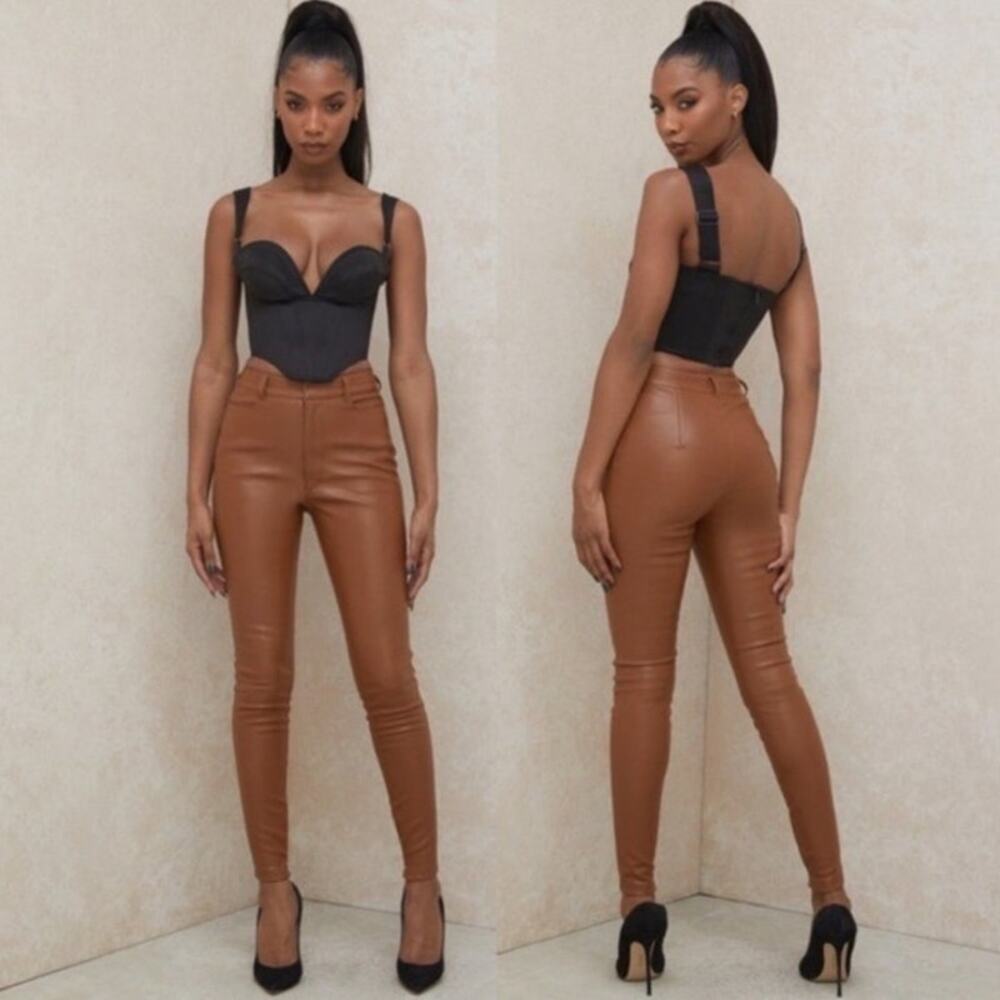House of CB Black and Brown faux leather pants